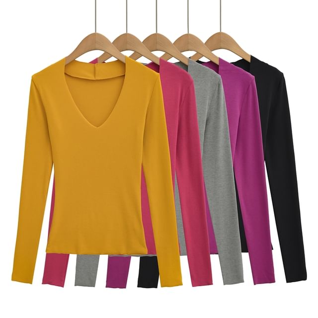 Slim-Fit Tee with V-Cut Neckline and Extended Sleeves