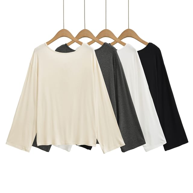 Open Back Tee with Boat Neckline and Extended Sleeves