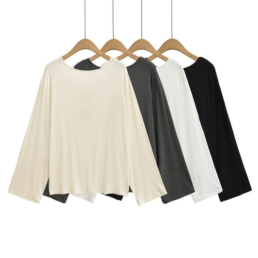 Open Back Tee with Boat Neckline and Extended Sleeves