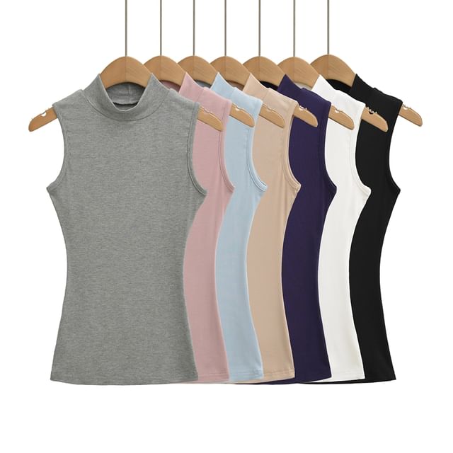 Slim-Fit Tank Top with Mock Neckline and Clean Finish