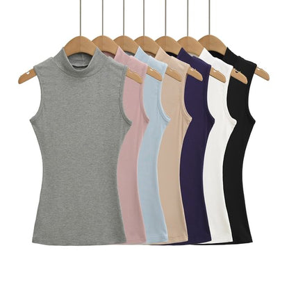 Slim-Fit Tank Top with Mock Neckline and Clean Finish