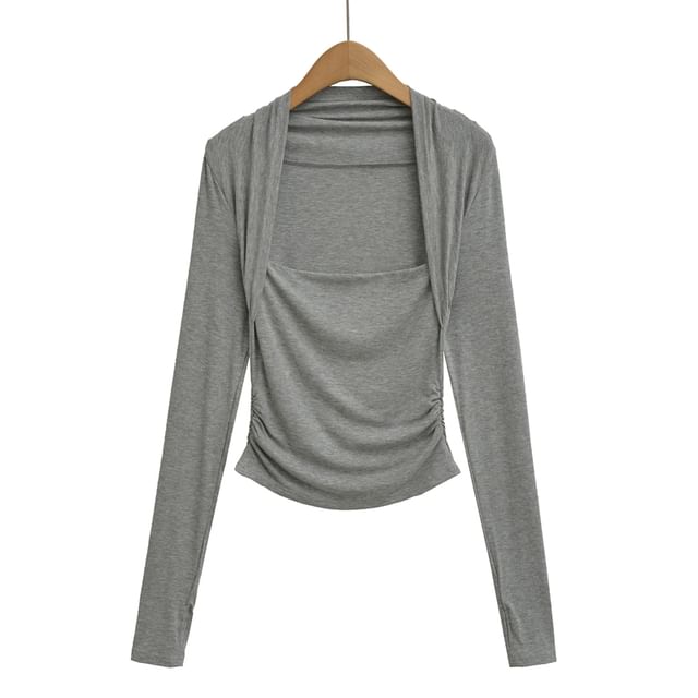 Slim-Fit Tee with Square Neckline and Extended Sleeves