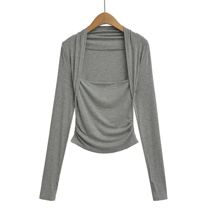 Slim-Fit Tee with Square Neckline and Extended Sleeves