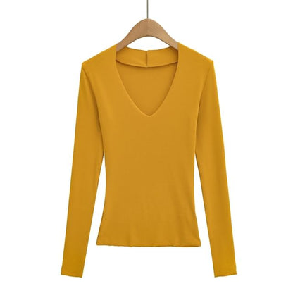 Slim-Fit Tee with V-Cut Neckline and Extended Sleeves