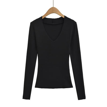 Slim-Fit Tee with V-Cut Neckline and Extended Sleeves
