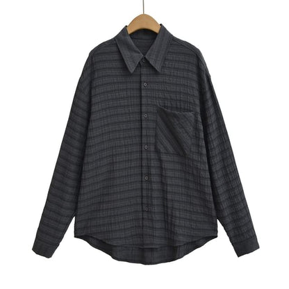 Oversized Plaid Shirt with Pocket Detail and Long Sleeves