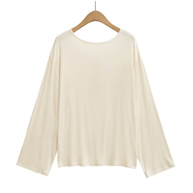 Open Back Tee with Boat Neckline and Extended Sleeves