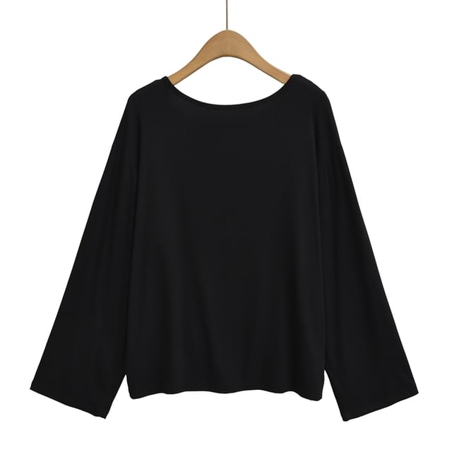 Open Back Tee with Boat Neckline and Extended Sleeves