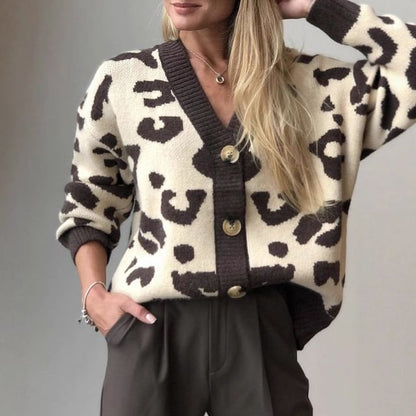 V-Neck Leopard Print Cardigan