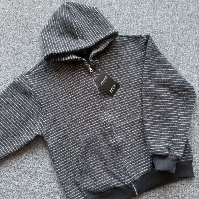 Striped Hooded Zip-Up Cardigan