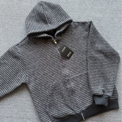 Striped Hooded Zip-Up Cardigan