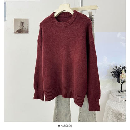Crew-Neck Loose-Fit Pullover Sweater with Long Sleeves