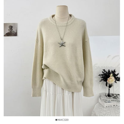 Crew-Neck Loose-Fit Pullover Sweater with Long Sleeves