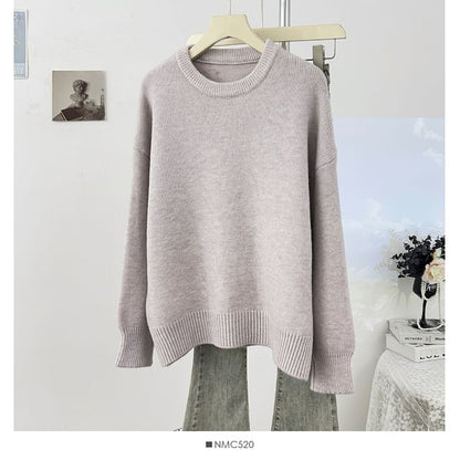 Crew-Neck Loose-Fit Pullover Sweater with Long Sleeves