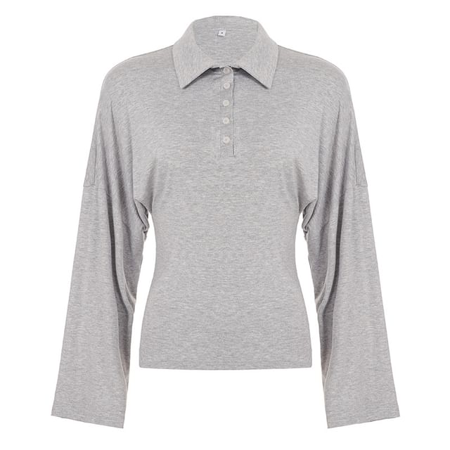 Slim-Fit V-Neck Polo Top with Long Sleeves
