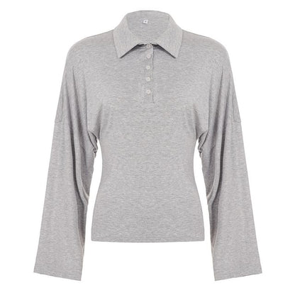 Slim-Fit V-Neck Polo Top with Long Sleeves
