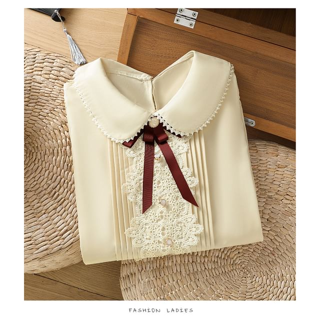 Long Sleeve Collared Pintuck Lace Applique Blouse / Bow Tie / Square Neck Plaid Maxi A-Line Overall Dress / Set