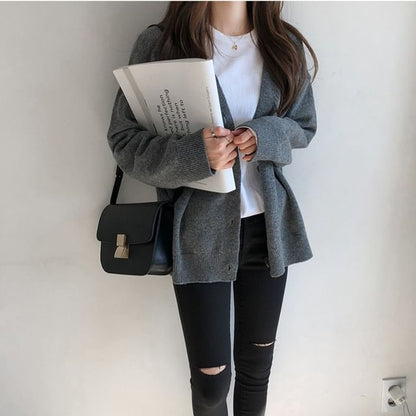 V-Neck Plain Cardigan
