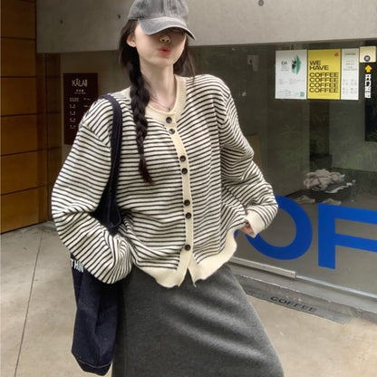 Round Neck Striped Cardigan