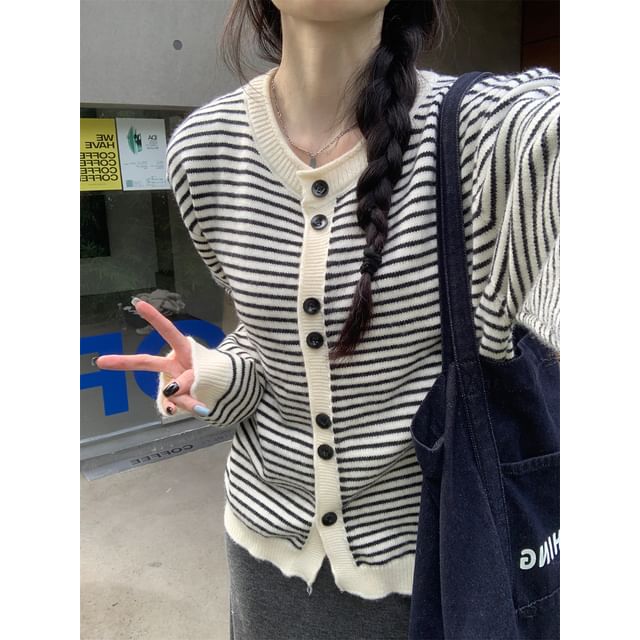 Round Neck Striped Cardigan