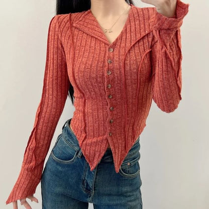 Asymmetrical Button-Up Plain Crop Cardigan