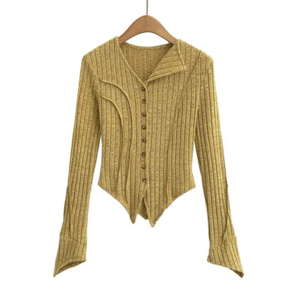 Asymmetrical Button-Up Plain Crop Cardigan
