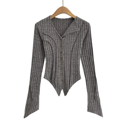 Asymmetrical Button-Up Plain Crop Cardigan