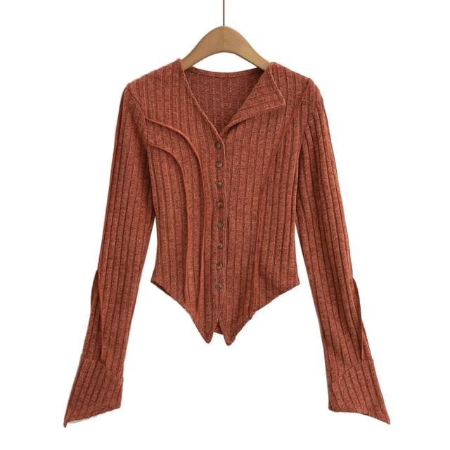 Asymmetrical Button-Up Plain Crop Cardigan