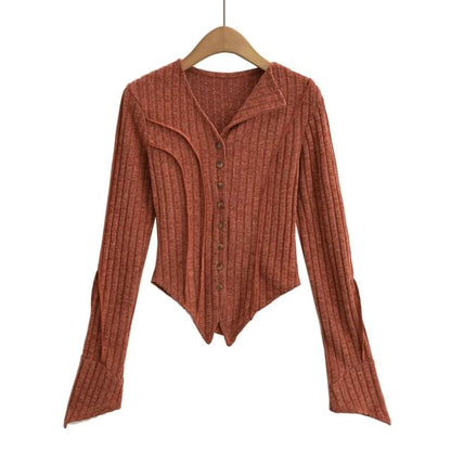 Asymmetrical Button-Up Plain Crop Cardigan