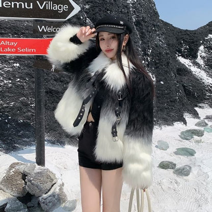 Collared Gradient Faux Fur Jacket