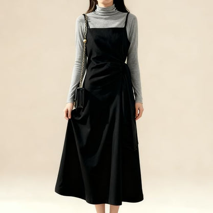 Ensemble: Mock Neck Tee and Tie-Waist Midi Dress
