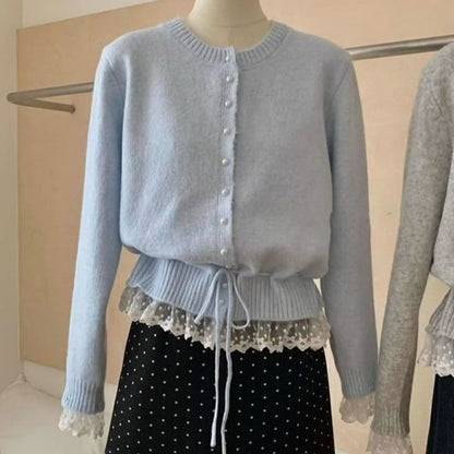 Round Neck Lace Panel Cardigan