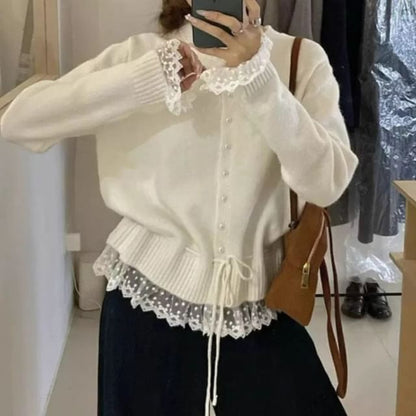 Round Neck Lace Panel Cardigan