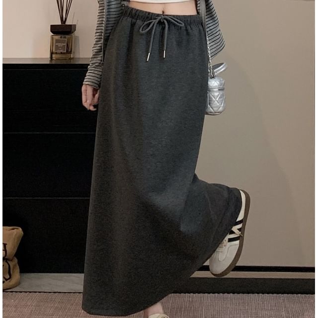 Drawstring Waist Maxi A-Line Skirt