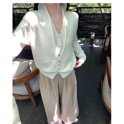 V-Neck Mock Two Piece Cardigan