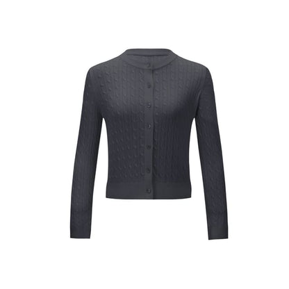Round Neck Plain Cable Knit Cardigan