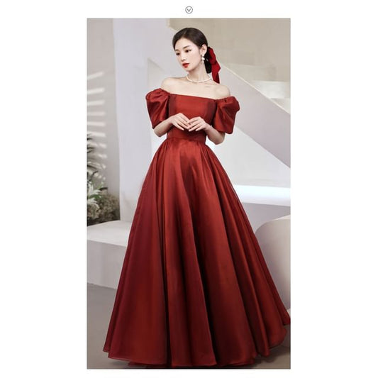 Neck Evening Gown Plain Square Short A-Line Sleeve