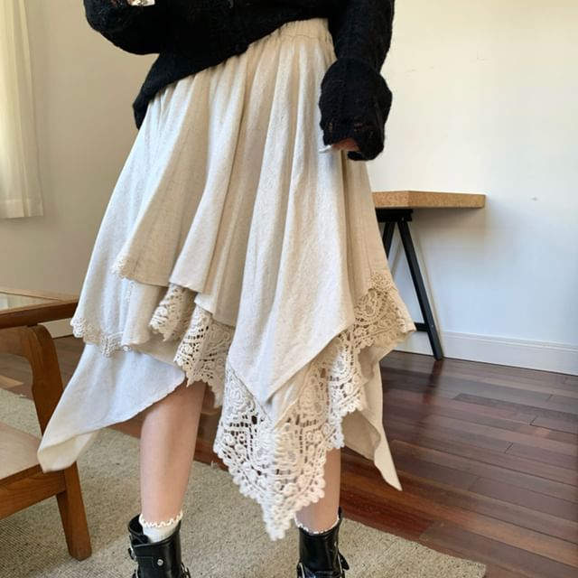 Perforated Asymmetrical A-Line Skirt with High Waist