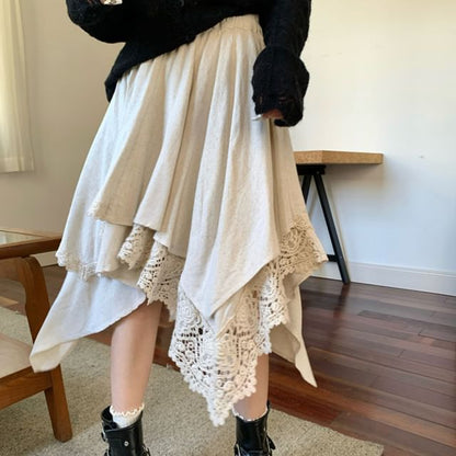 Perforated Asymmetrical A-Line Skirt with High Waist