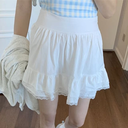 Melange Sweatshirt & Halter Gingham Camisole & Tiered Mini Skirt
