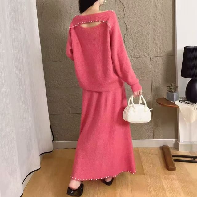 Boatneck Sweater + Midi Skirt Set
