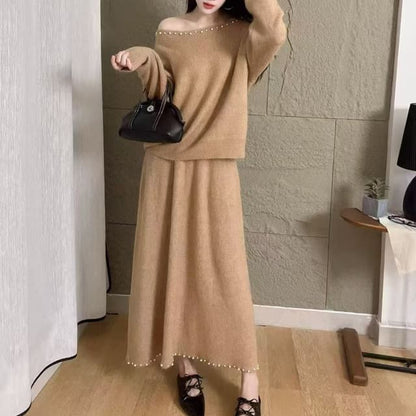 Boatneck Sweater + Midi Skirt Set