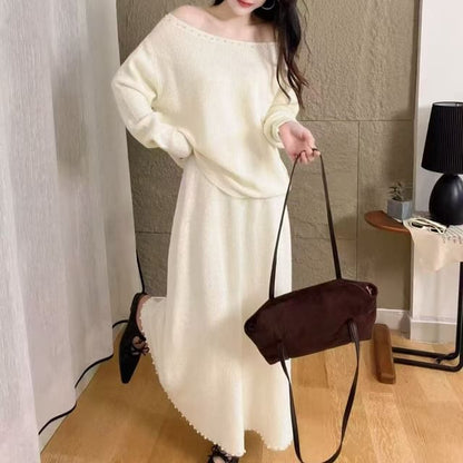 Boatneck Sweater + Midi Skirt Set