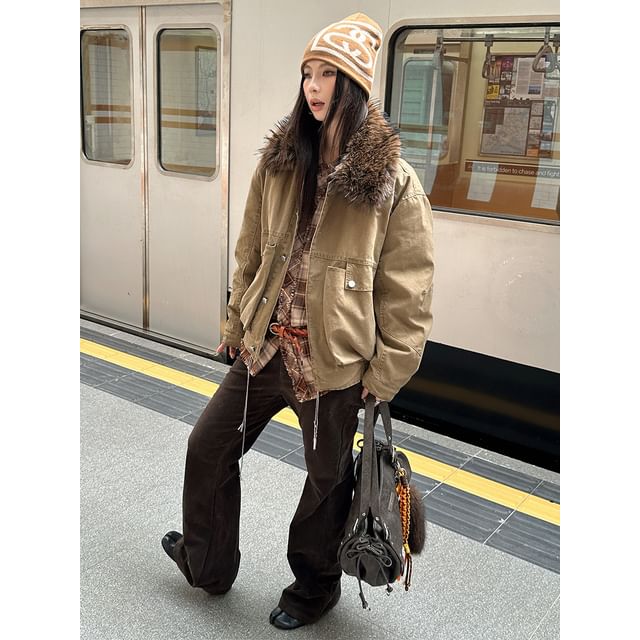 Furry Collar Zip-Up Jacket