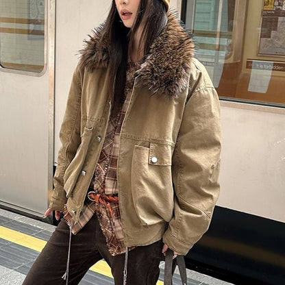 Furry Collar Zip-Up Jacket