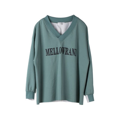 Plus Size Mock Two-Piece V-Neck Lettering Print Pullover
