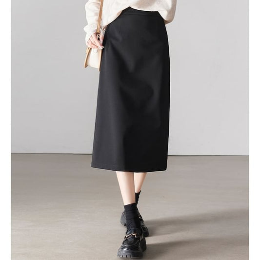 Plain Midi Skirt with High Rise