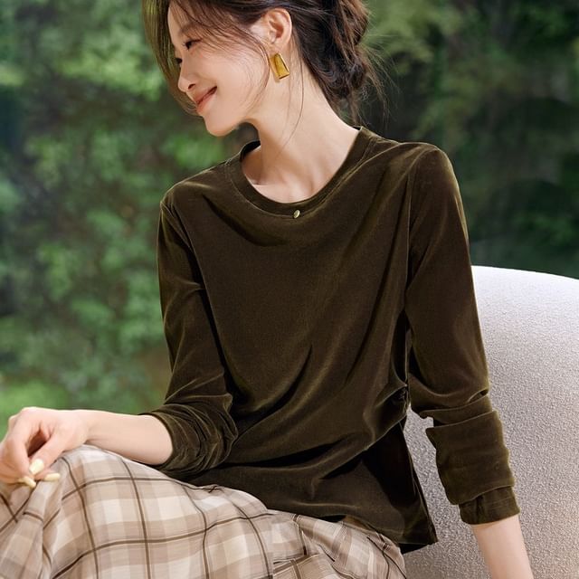 Mesh Crewneck Long Sleeve Solid Tee
