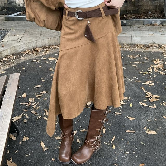 Faux Suede High Rise A-Line Skirt