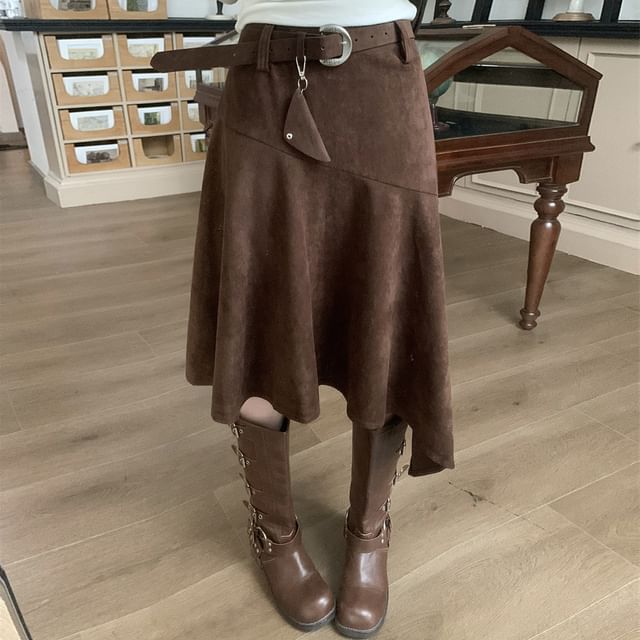 Faux Suede High Rise A-Line Skirt